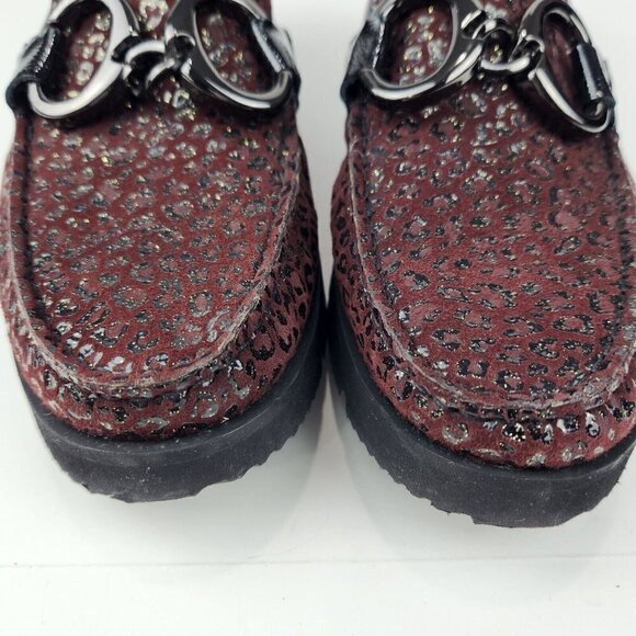 Di Chenzo Platform Loafer Womens 9.5/10 Ocelot Burgundy Leather Italian Leopard - Picture 7 of 13